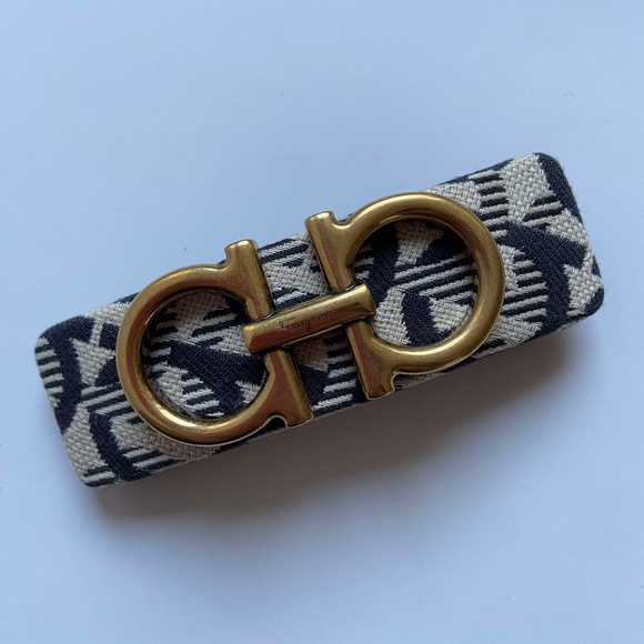 SALVATORE FERRAGAMO GANCINI JACQUARD BARRETTE HAIRCLIP BLAIR WALDORF PREP BRASS - Picture 6 of 11